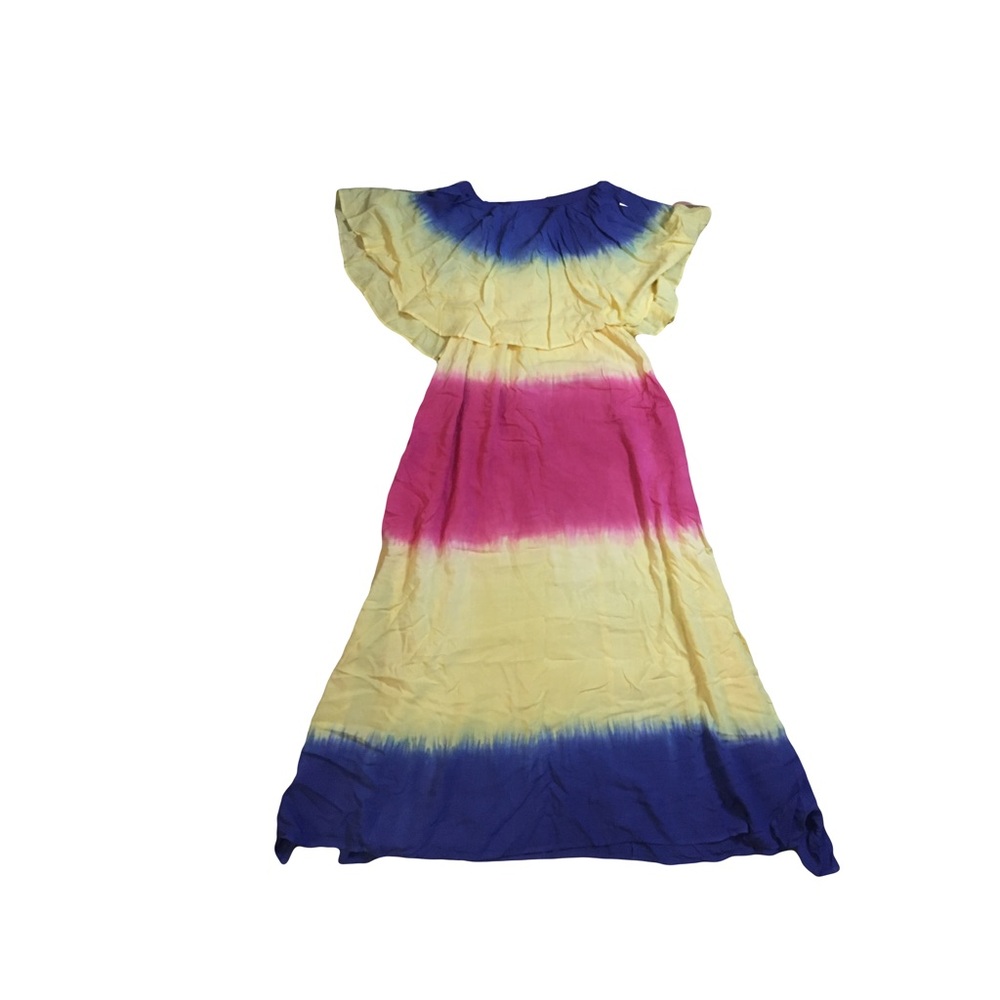 Area Stars MEDIUM Maxi dress Yellow blue pink elastic waist side slits NEW